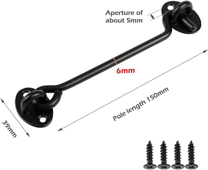 2 pieces - Wind hook - 6 inch - Wind hooks - Door hinges - Door bolt - Hinge - barn door hook - hook and eye bolt - cabin hooks and eye bolt - swivel window hook - door hooks - lock - for sliding door, bedroom, bathroom - 150*39 mm - black