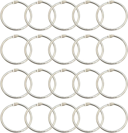 20 pieces - 55 mm - Book rings - metal ring binders - Binding ring - for loose sheets - card ring binder - keychain - for scrapbooking, album, crafting - for organizing and binding loose cards and recipes - silver