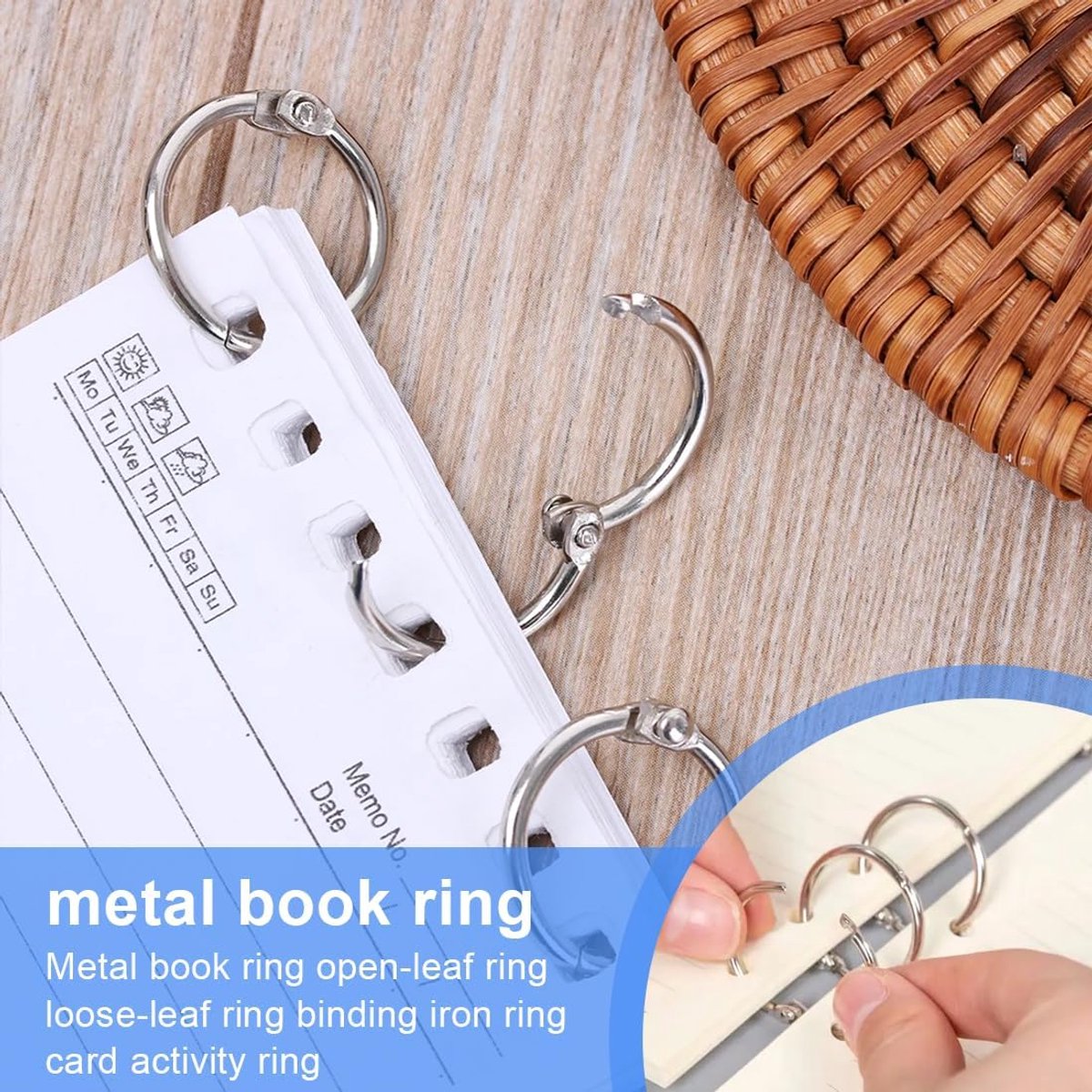 20 pieces - 55 mm - Book rings - metal ring binders - Binding ring - for loose sheets - card ring binder - keychain - for scrapbooking, album, crafting - for organizing and binding loose cards and recipes - silver