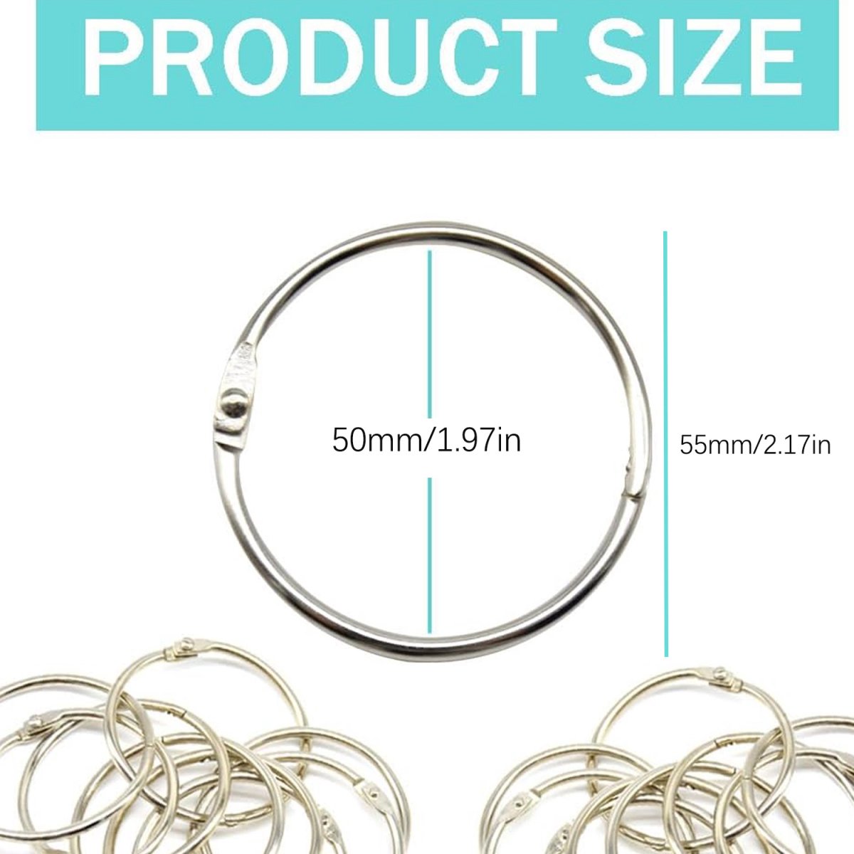 20 pieces - 55 mm - Book rings - metal ring binders - Binding ring - for loose sheets - card ring binder - keychain - for scrapbooking, album, crafting - for organizing and binding loose cards and recipes - silver