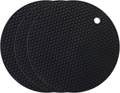 Silicone Pot Holders - Round - Pot Holders - Glass Coasters - Heat-Resistant Pot Holders - For Pots and Pans - Insulation Mats - Durable Non-Slip - Heat-Resistant Mats - Durable Flexible - Black