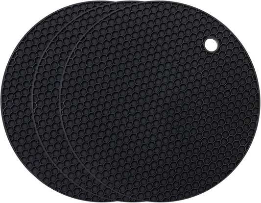 Silicone Pot Holders - Round - Pot Holders - Glass Coasters - Heat-Resistant Pot Holders - For Pots and Pans - Insulation Mats - Durable Non-Slip - Heat-Resistant Mats - Durable Flexible - Black