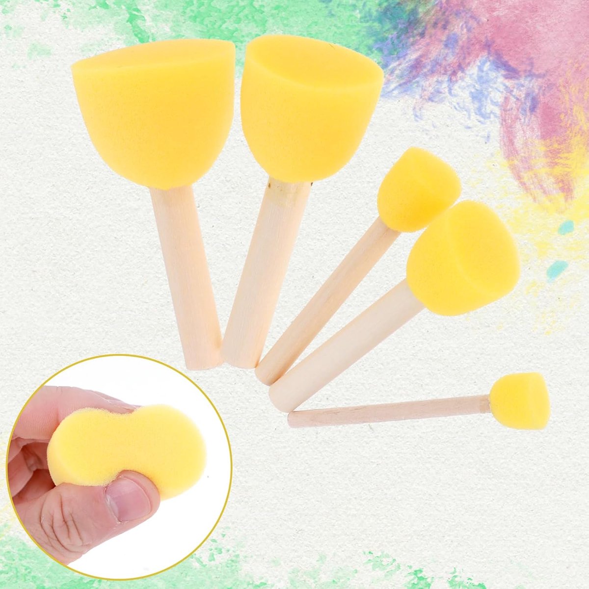 20 pieces - Sponge brushes - Brushes - Paint brushes - Children's Round Sponge Brushes - sponge paint brushes - graffiti painting tools - for children's art and DIY painting - 5 sizes - yellow