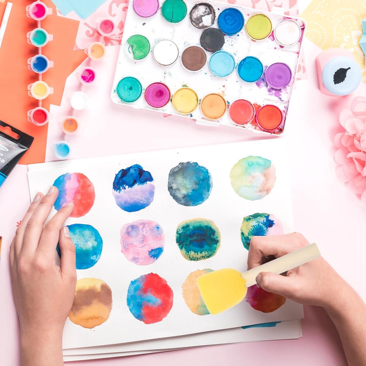20 pieces - Sponge brushes - Brushes - Paint brushes - Children's Round Sponge Brushes - sponge paint brushes - graffiti painting tools - for children's art and DIY painting - 5 sizes - yellow