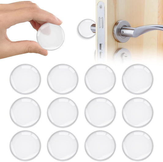 Transparent Door Stoppers - 12 Pieces - Wall-Mounted Door Handle Stop - Bumpers - Transparent Self-Adhesive Silicone Door Stops - Door Buffers - Transparent Shock Absorbers - Powerful Door Stop - For Cabinet Doors, Kitchen, Bathroom, Office