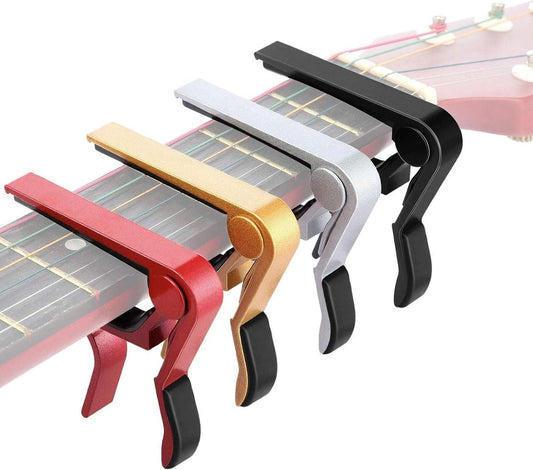 Pieces Guitar Capos - Universal Capos - Guitar Capo Clamps - Aluminum Metal - Suitable for acoustic and classical electric guitars, bass, banjo, violin, mandolin, ukulele, all types of lightweight string instruments - Black, Red, Silver, Gold