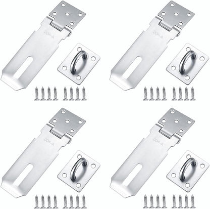 Padlock with screws - 4 Pieces - Hasp Padlock Holder - Padlock Lock - Exterior Door Lock - Padlock Door Handle - Door Lock with Screws - Door Padlocks for Doors, Cabinets