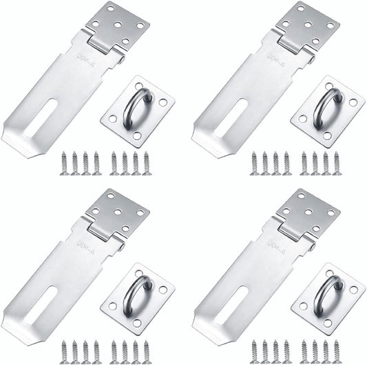 Padlock with screws - 4 Pieces - Hasp Padlock Holder - Padlock Lock - Exterior Door Lock - Padlock Door Handle - Door Lock with Screws - Door Padlocks for Doors, Cabinets