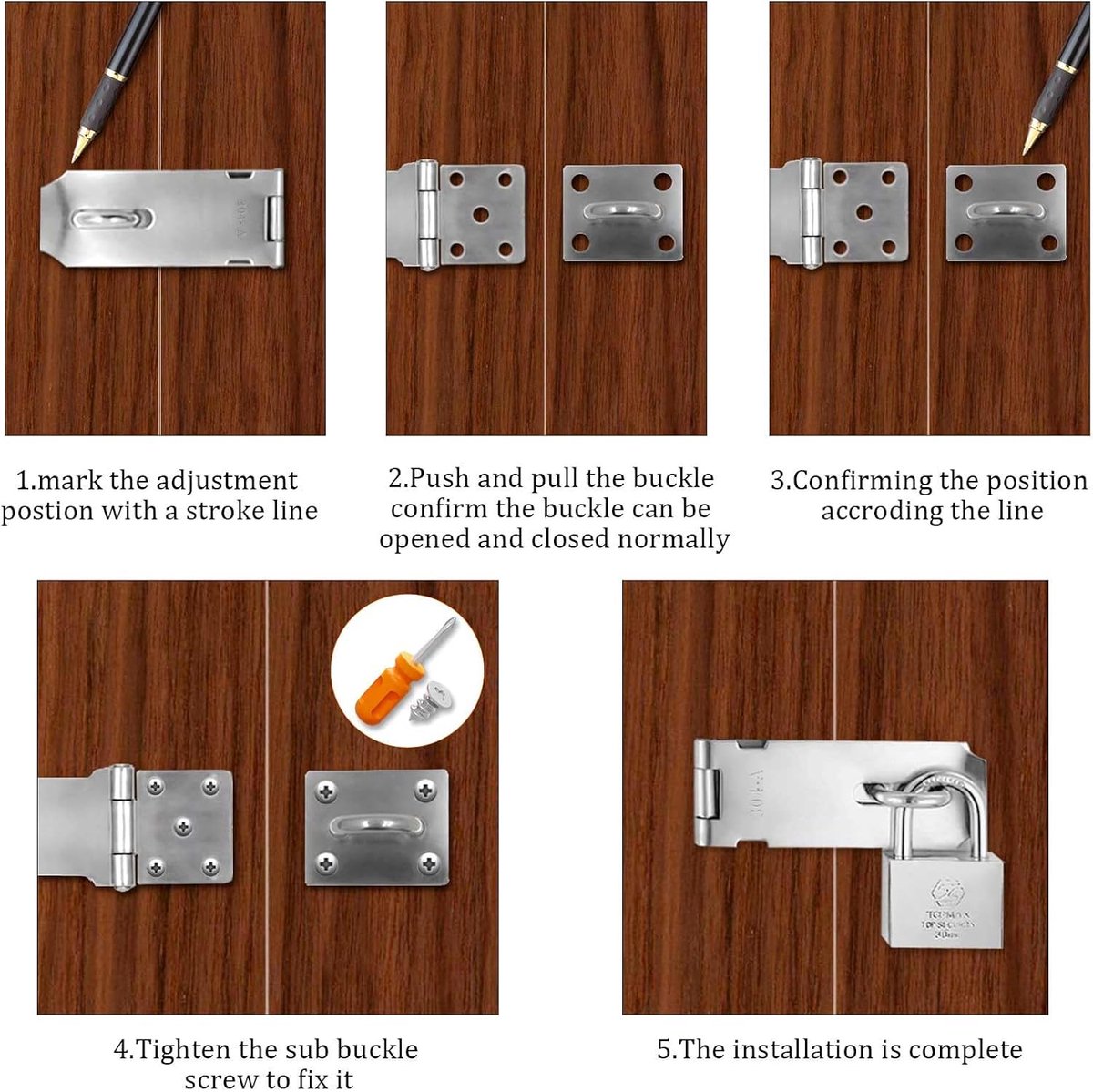 Padlock with screws - 4 Pieces - Hasp Padlock Holder - Padlock Lock - Exterior Door Lock - Padlock Door Handle - Door Lock with Screws - Door Padlocks for Doors, Cabinets