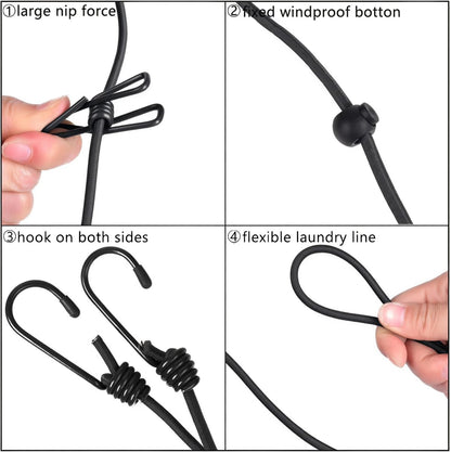1 Pack 1.8M Portable Clothesline with 12 Clothespins - Clothesline Wire - Travel Clothesline - Drying Lines - Camping Clothesline - Stretchable Retractable Elastic Clothesline - Clothesline - Clothesline for Backyard, Vacation Hotel, Balcony Clothes Dryin
