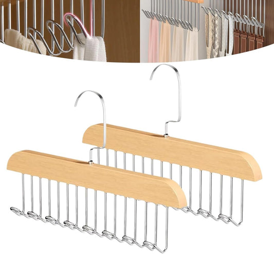 2 pieces - Clothes hanger - belt holders - scarf rack - bra holders - tie hangers for the closet - wooden bra hangers - with 8 hooks - 360° rotatable tank top hangers - closet accessory - for the closet - for belt, tie, tank top, bra, scarf - 28 cm