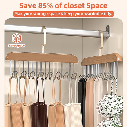 2 pieces - Clothes hanger - belt holders - scarf rack - bra holders - tie hangers for the closet - wooden bra hangers - with 8 hooks - 360° rotatable tank top hangers - closet accessory - for the closet - for belt, tie, tank top, bra, scarf - 28 cm