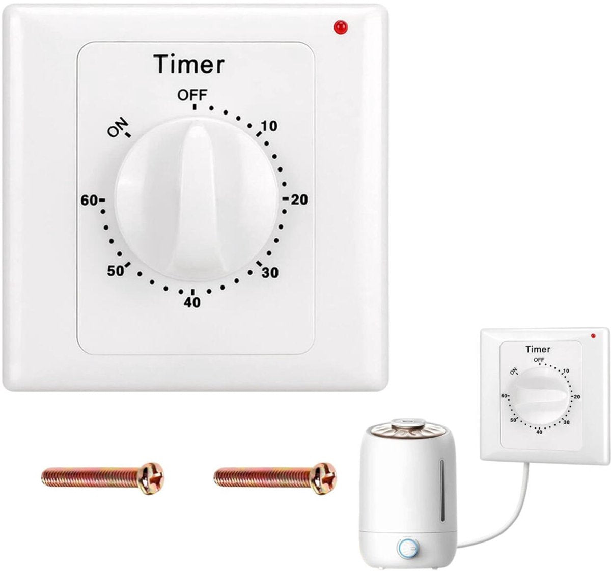 Countdown Switch - 60 minutes - Countdown timer switch - Mechanical countdown timer socket - time switch - timer light switch - with timer - timer socket - for bathroom extractor fan, garage, laundry room, storage room or spa - white