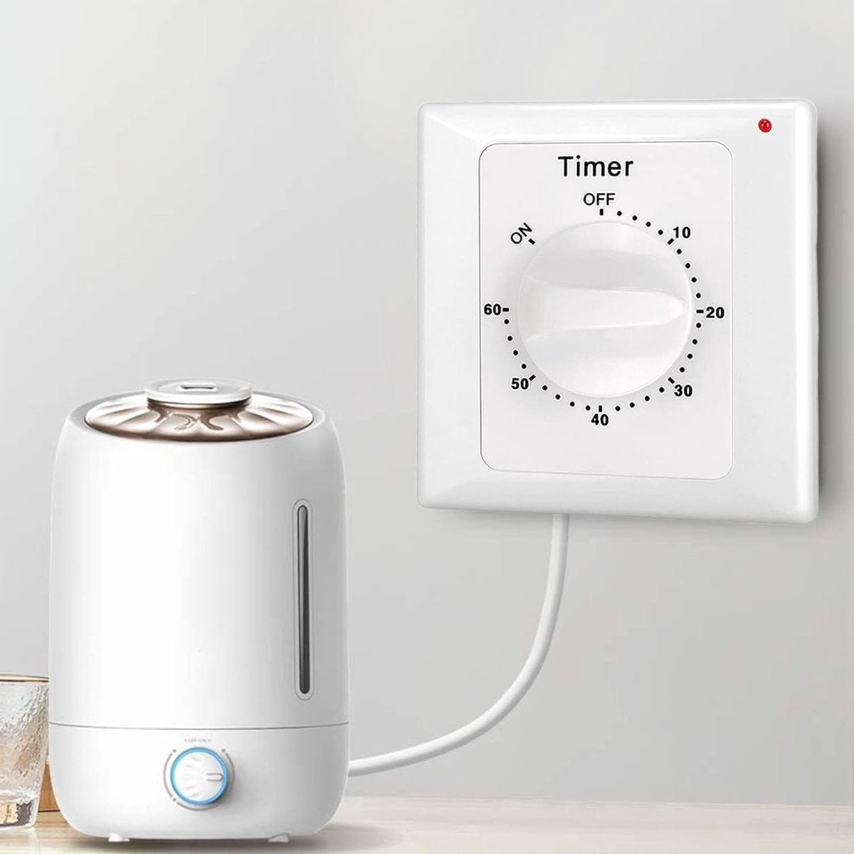 Countdown Switch - 60 minutes - Countdown timer switch - Mechanical countdown timer socket - time switch - timer light switch - with timer - timer socket - for bathroom extractor fan, garage, laundry room, storage room or spa - white