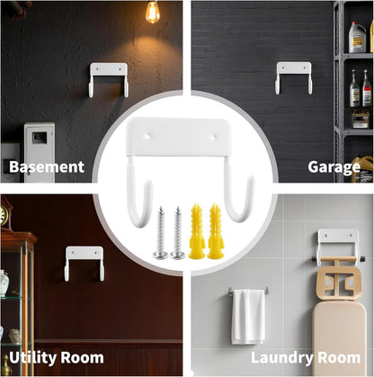 Ironing board holder - Ironing board hanging system - Hook for ironing board - Wall-mounted ironing board holder - Ironing board organizer - Hook - Storage hooks - wall hooks - tool hooks - for laundry rooms, garages and storage rooms - 12*11*6 cm - white