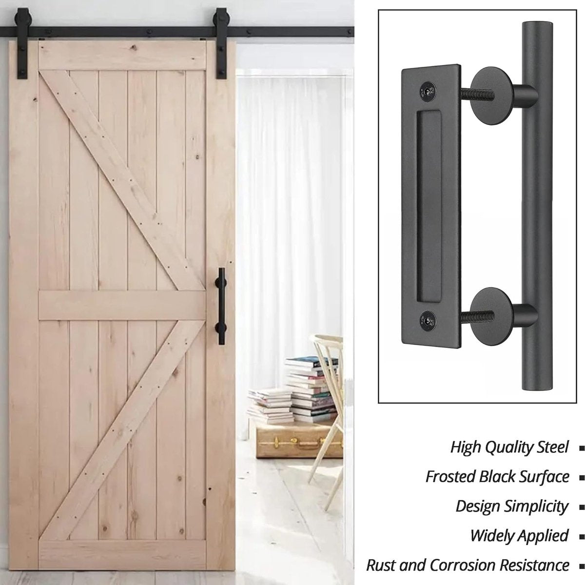 30 cm - Sliding Door Handle - Door Knob - Garage Handle - Sliding Door Knob Set - Barn Door Handles - Heavy Duty - With Screws - For Garage Door Cabinet - Black
