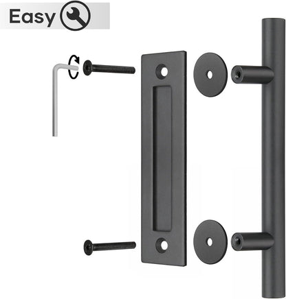 30 cm - Sliding Door Handle - Door Knob - Garage Handle - Sliding Door Knob Set - Barn Door Handles - Heavy Duty - With Screws - For Garage Door Cabinet - Black