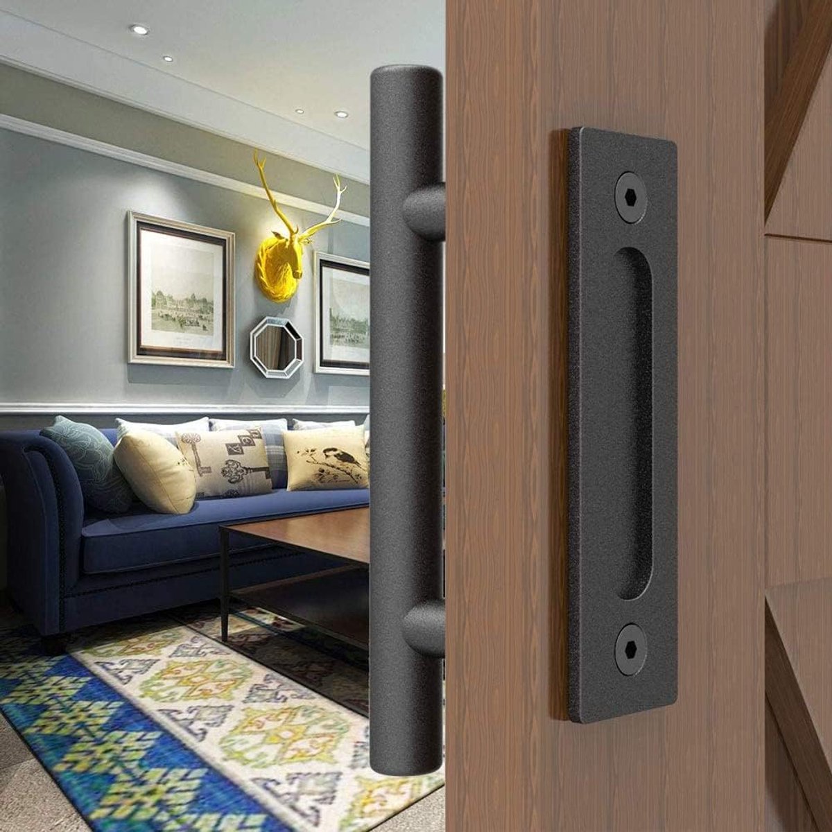 30 cm - Sliding Door Handle - Door Knob - Garage Handle - Sliding Door Knob Set - Barn Door Handles - Heavy Duty - With Screws - For Garage Door Cabinet - Black