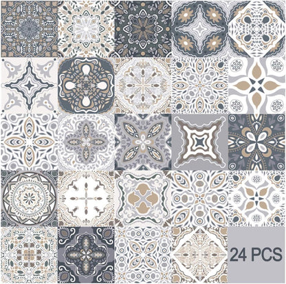 24 Pieces PVC Mosaic Tile Sticker - 10x10 cm - Adhesive Tiles - Moroccan Wall Tile - Waterproof Wallpaper - Decorative Film Furniture Film - Self-Adhesive Tiles - for Kitchen, Cabinet, Furniture, Table - Decorative Sticker Tiles - Adhesive Film Tile Stick
