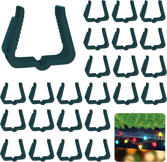 30 pieces - Christmas lighting clips - Light clips - Plastic clips - Lighting hooks - Party lighting clamps - festive string lights clips - hooks - for party decoration, gutter, fencing, roof edge - 49*42*13.7 mm - green