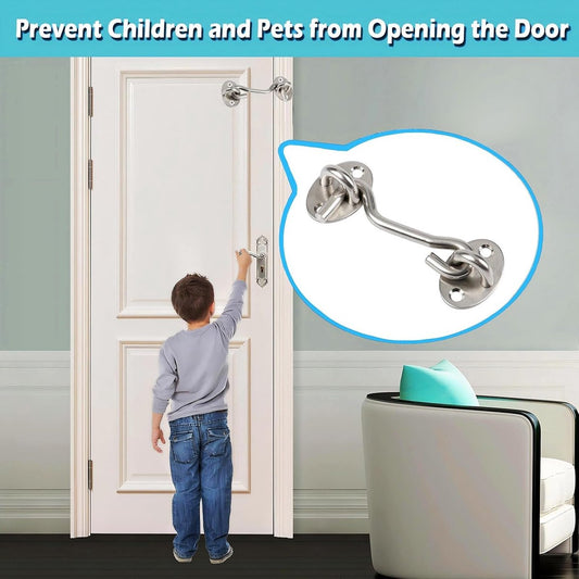2 pieces - Wind hook - 3 inch - Wind hooks - Door hinges - Door bolt - Hinge - barn door hook - hook and eye bolt - cabin hooks and eye bolt - swivel window hook - door hooks - lock - for sliding door, bedroom, bathroom - 75*39 mm - silver