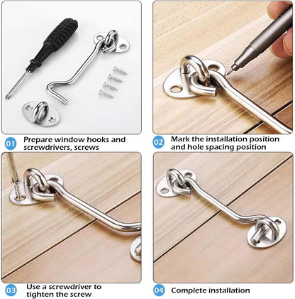 2 pieces - Wind hook - 3 inch - Wind hooks - Door hinges - Door bolt - Hinge - barn door hook - hook and eye bolt - cabin hooks and eye bolt - swivel window hook - door hooks - lock - for sliding door, bedroom, bathroom - 75*39 mm - silver