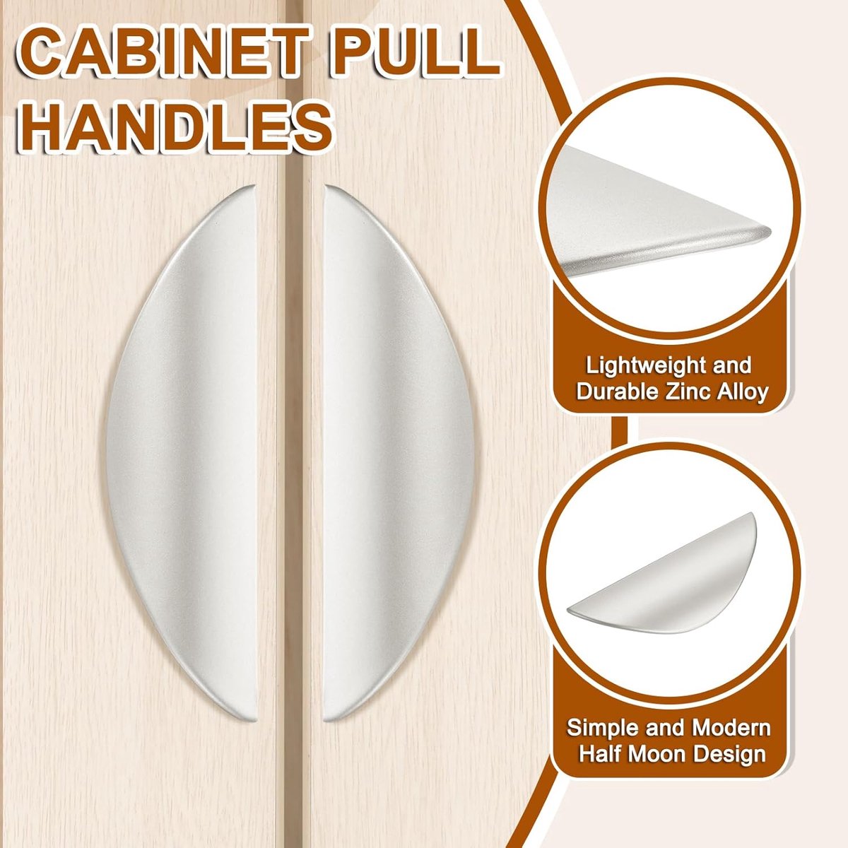 2 pieces - cabinet handles - door handle - half-moon cabinet handle - hole spacing 32 mm - drawer handles - concealed zinc alloy handles - zinc alloy cabinet handles - furniture accessories - with screws - for kitchen cabinet, chest of drawers, hardware -