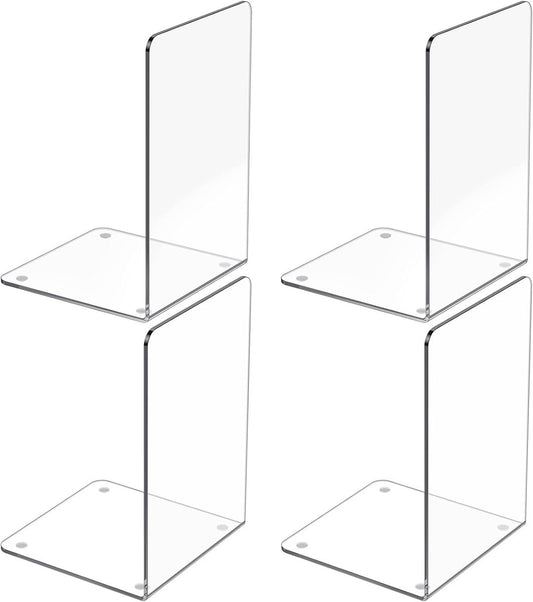 4 Pieces Bookends - bookends - Transparent Book Stand - Book Holder - Shelf Organizer - Book Support - Bookshelf - Magazine Holder Book Support - Reading Tray - Magazine Rack - for library, office, school - Transparent