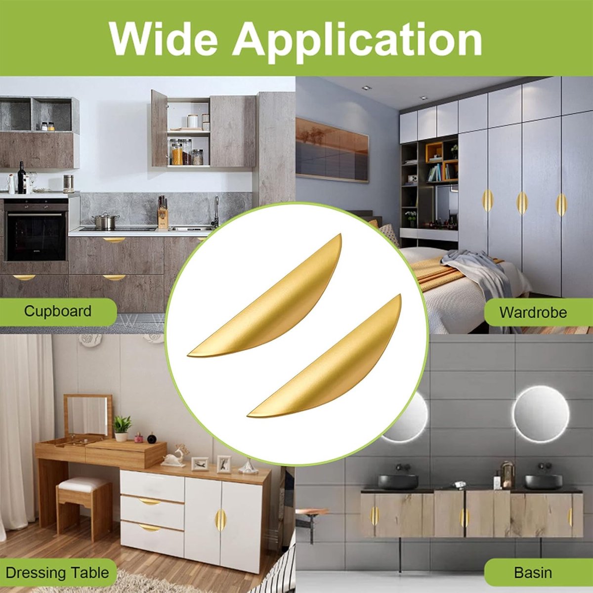 pieces - cabinet handles - door handle - half-moon cabinet handle - hole spacing 64 mm - drawer handles - concealed zinc alloy handles - zinc alloy cabinet handles - furniture accessories - with screws - for kitchen cabinet, chest of drawers, hardware - 1