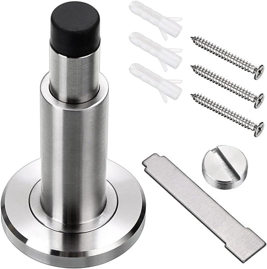 Door stopper - Door buffer - Height-adjustable door stopper - Stainless steel door stopper - With rubber buffer - Robust door stoppers - Rubber door stopper - Door handle protector - Wall-mounted door stopper - For home, office - Silver