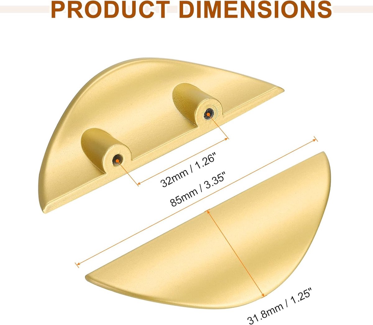 2 pieces - cabinet handles - door handle - half-moon cabinet handle - hole spacing 32 mm - drawer handles - concealed zinc alloy handles - zinc alloy cabinet handles - furniture accessories - with screws - for kitchen cabinet, chest of drawers, hardware -