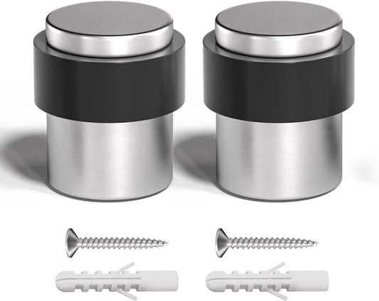 pieces - 40*40*45 mm - Door stop - cylindrical door stopper - stainless steel door stopper - for floor mounting - with black rubber - for indoor and outdoor use - holder for wall protectors for the bottom or top of the door - silver