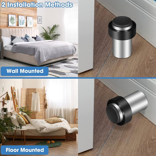 pieces - 40*40*45 mm - Door stop - cylindrical door stopper - stainless steel door stopper - for floor mounting - with black rubber - for indoor and outdoor use - holder for wall protectors for the bottom or top of the door - silver