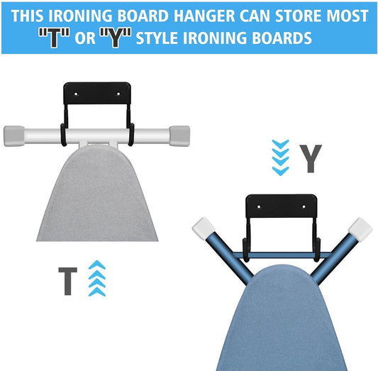 Ironing board holder - Ironing board hanging system - Hook for ironing board - Wall-mounted ironing board holder - Ironing board organizer - Hook - Storage hooks - wall hooks - tool hooks - for laundry rooms, garages and storage rooms - 12*11*6 cm - black
