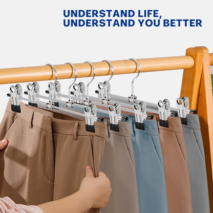 Set of 12 Clothes Hangers - Trouser Hangers - Chrome Iron Metal Hangers - Trouser Hanger - Clothes Hanger - 30cm - Skirt Hangers - Non-Slip Hanger with Clips - Clothes Rack/Coat Rack/Jacket/Trouser Hanger - Metal - For Trousers Skirts Socks Underwear - Si