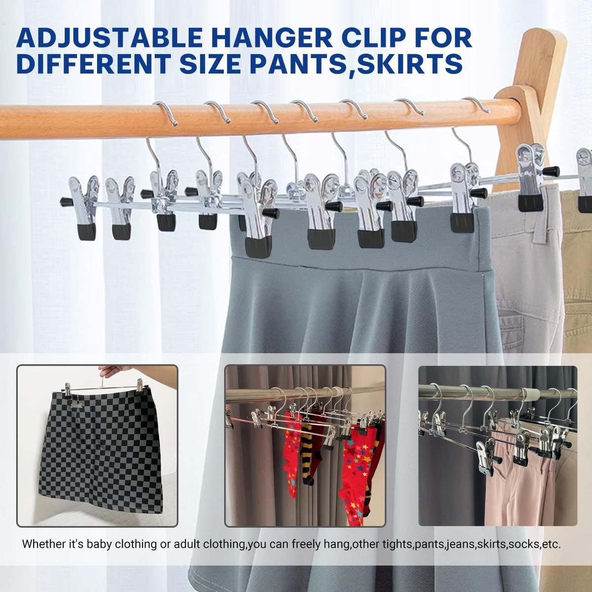 Set of 12 Clothes Hangers - Trouser Hangers - Chrome Iron Metal Hangers - Trouser Hanger - Clothes Hanger - 30cm - Skirt Hangers - Non-Slip Hanger with Clips - Clothes Rack/Coat Rack/Jacket/Trouser Hanger - Metal - For Trousers Skirts Socks Underwear - Si
