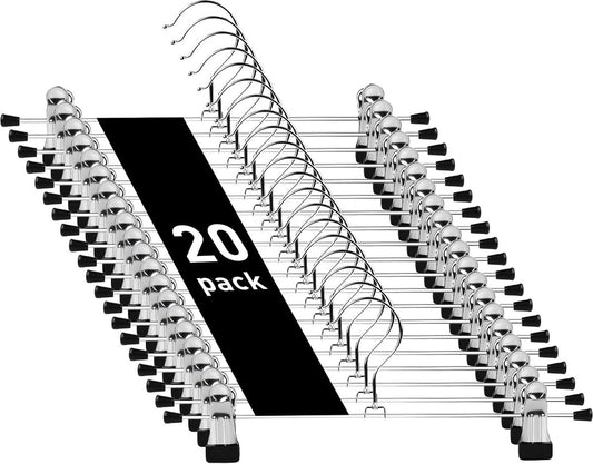 Clothes Hangers - 20 Pieces - Trouser Hangers - Trouser Hangers with Clips - Garment Hangers - Skirt Hangers - Non-Slip Hanger with Clips - Clothes Rack/Coat Rack/Jacket/Trouser Hanger - Space-Saving - Adjustable Clip Hangers - For Trousers Skirts Socks U