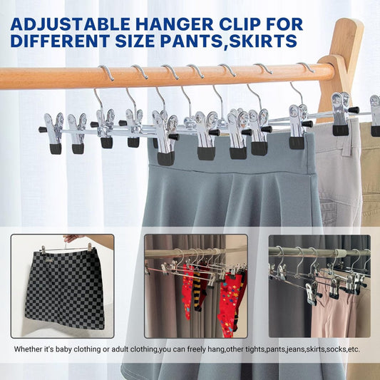 Clothes Hangers - 20 Pieces - Trouser Hangers - Trouser Hangers with Clips - Garment Hangers - Skirt Hangers - Non-Slip Hanger with Clips - Clothes Rack/Coat Rack/Jacket/Trouser Hanger - Space-Saving - Adjustable Clip Hangers - For Trousers Skirts Socks U