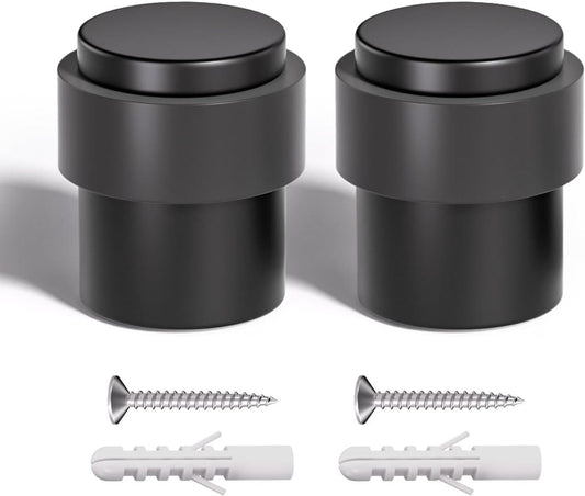 2 pieces - 40*40*45 mm - Door stop - cylindrical door stopper - stainless steel door stopper - for floor mounting - with black rubber - for indoor and outdoor use - holder for wall protectors for the bottom or top of the door - black