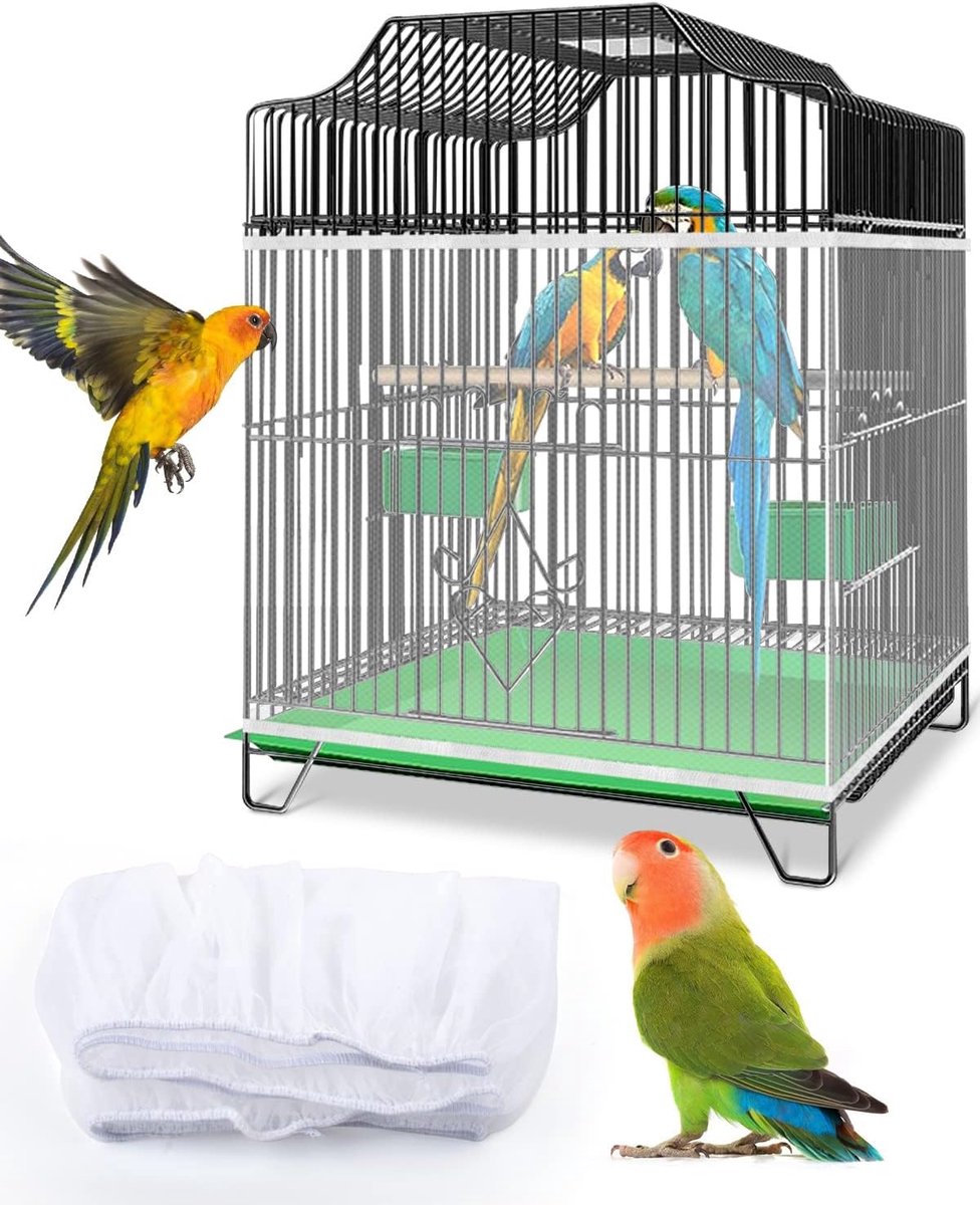 Birdcage Mesh Cover - Universal Birdcage Cover - Birdcage Splash Guard - Seed Catcher - Dust Cover for Birdcage - Birdcage Cover Skirt - Dustproof Mesh Cover - Dust Cover - Net - Birdcage Accessories - 40*150-220 cm - White