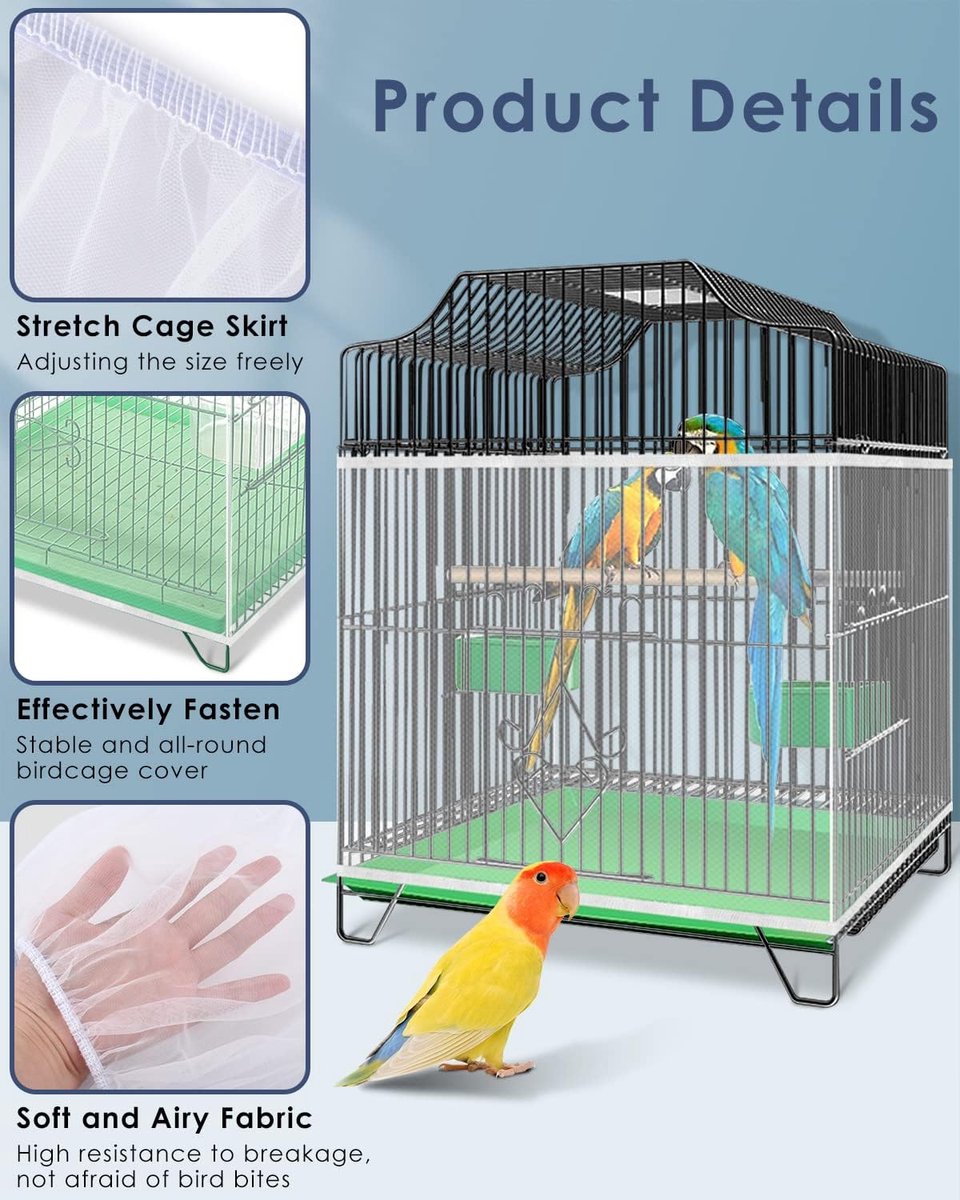 Birdcage Mesh Cover - Universal Birdcage Cover - Birdcage Splash Guard - Seed Catcher - Dust Cover for Birdcage - Birdcage Cover Skirt - Dustproof Mesh Cover - Dust Cover - Net - Birdcage Accessories - 40*150-220 cm - White