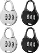 Allecto Plus - Mini Combination Lock for Suitcase Backpack Travel Bag - 3-Digit Padlock - 4 Pieces Black Silver - Adjustable - Jewelry Box Locks - Round