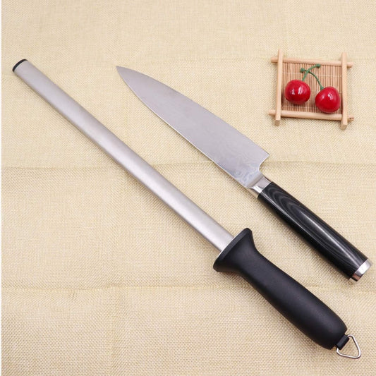 Diamond sharpening steel - Sharpening steel for knives - Sharpening rod - PP - silver, black - 439mm - Suitable for sharpening and maintaining all types of knives (except serrated knives/ceramic knives)