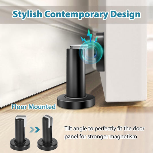 Door stop - Door stoppers - magnetic door stop - Door buffer - black - stainless steel - For indoor and outdoor use - for wall and floor mounting