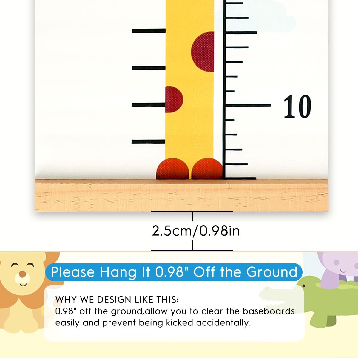 Children's measuring stick - Growth chart for children - Size gauge - 20*200 cm - Wall mounting - Decoration for children's room - Measuring ruler for babies, girls, boys - Giraffe