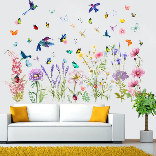 Wall sticker - Flowers/Butterfly/Bird - Reusable/Repositionable - Children's room - Boys - Girls - Home decor - Colorful Wall Sticker - for living room baby rooms bedroom toilet decoration