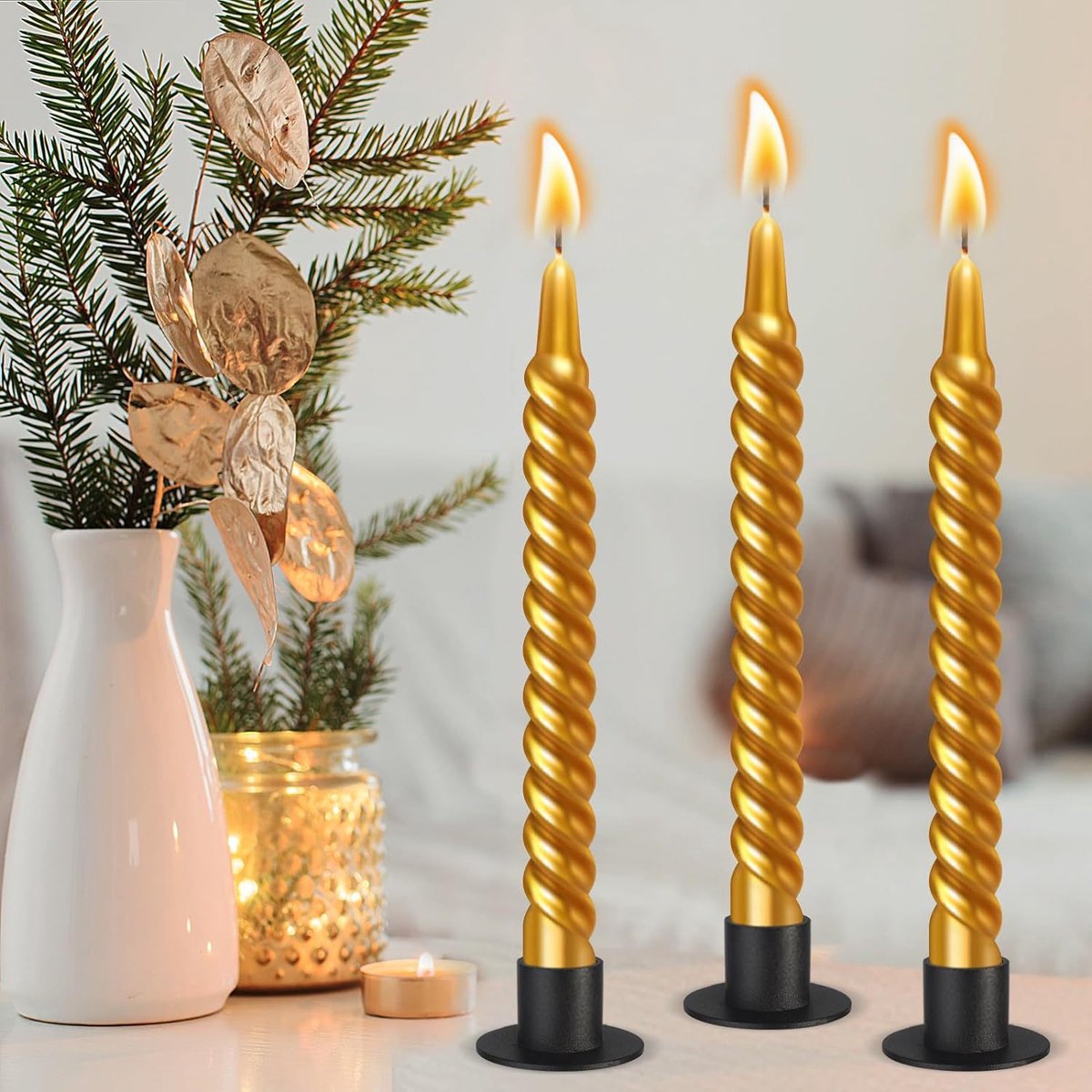 Candlesticks - 4 pieces - Φ2.5 cm - Candle holders - Candle stand - Candle coaster - Home accessories - Decorative accessories - Iron - Black - Tea light holder - Candle shelf