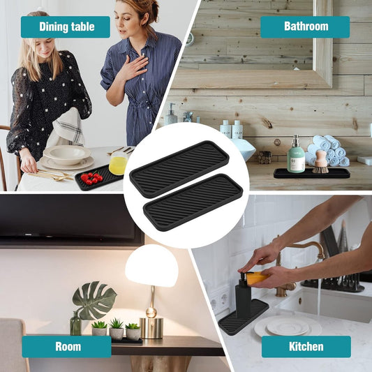 Silicone Sponge Holder - 2 Pieces - Kitchen Sponge Holders - Countertop Organizer - Sink Organizer - Kitchen Organizer - Soap Dish - Soap Rack - Non-Slip - For storing sponges, dishwashing products, plates, soap, brushes - Black