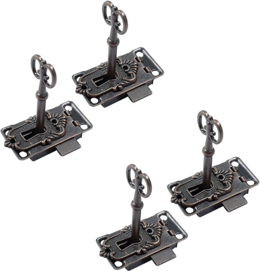 4 Pieces - Furniture Lock - Iron - 53*27 mm - Red Bronze - With Key and Screws - Furniture Locks - Safety Cabinet Lock - Drawer Lock - Lock with Key - For Furniture, Cabinet and Drawer
