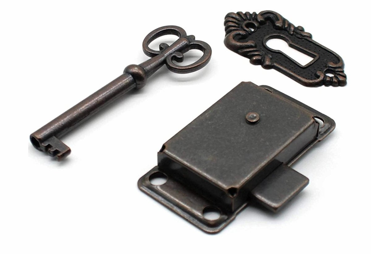4 Pieces - Furniture Lock - Iron - 53*27 mm - Red Bronze - With Key and Screws - Furniture Locks - Safety Cabinet Lock - Drawer Lock - Lock with Key - For Furniture, Cabinet and Drawer